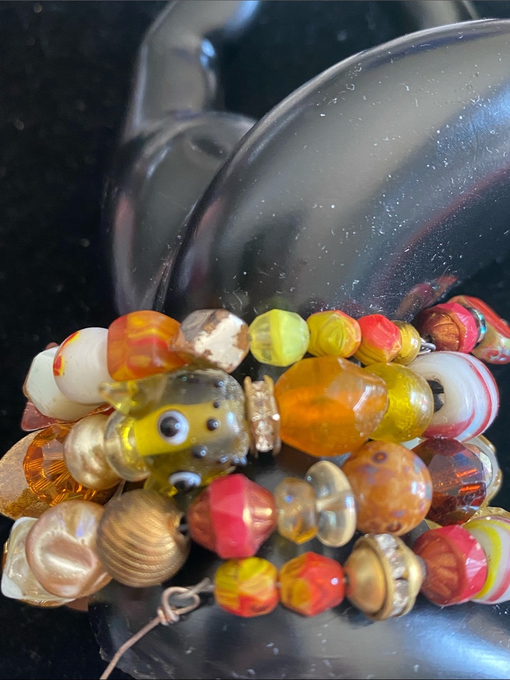 Multi Strand Funky Beaded Bracelet Cat Face